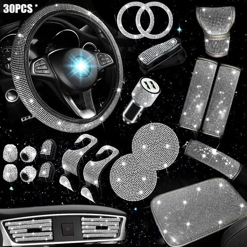 30PCS Women Bling Crystal Diamond Car Interior Decoration